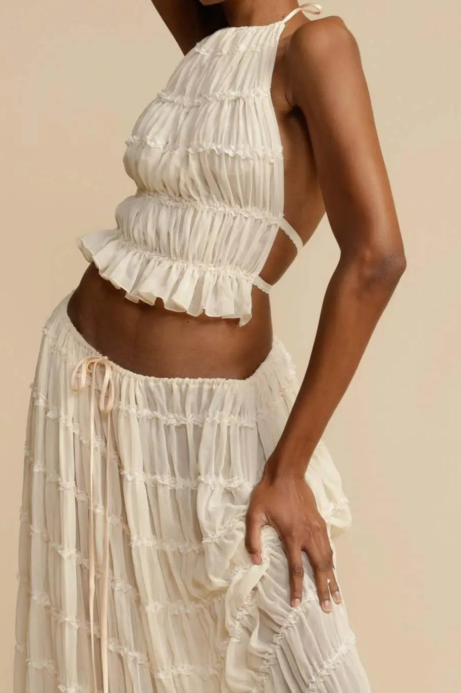 Ruched Halter Cami And Maxi Skirt Dress
