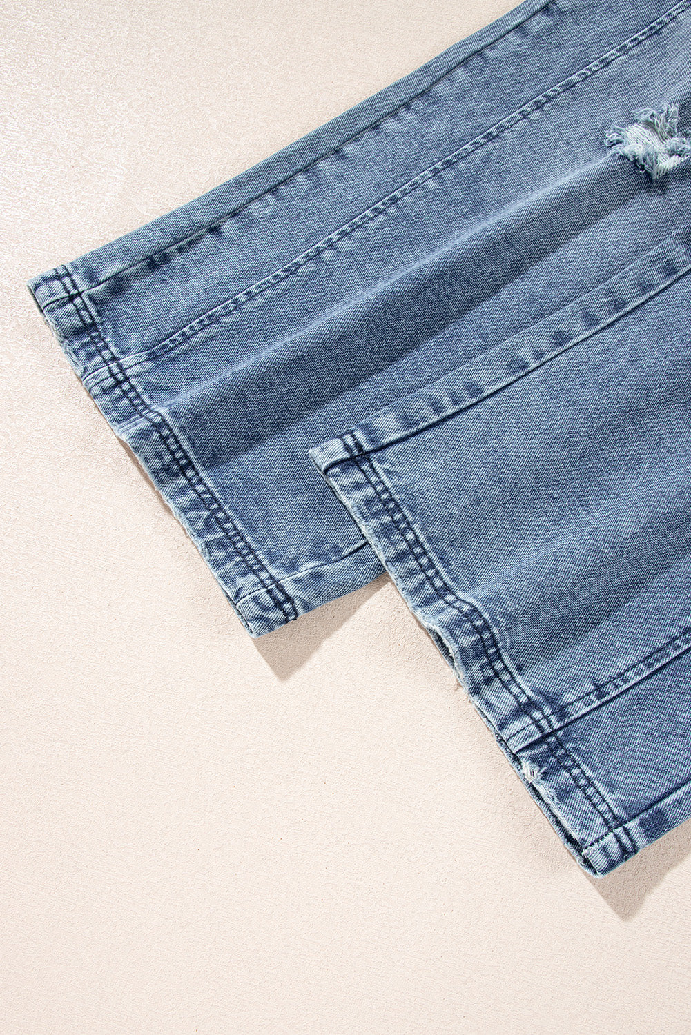Blue Zone Planet | Stone Blue Distressed Bib Pocket Wide Leg Denim Overall
