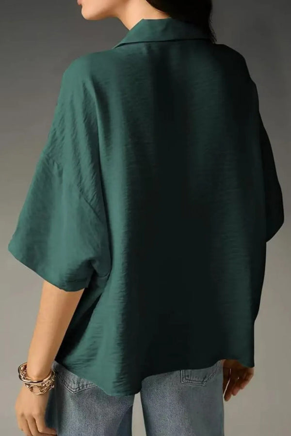 Solid Color Loose Lapel Short-sleeved Casual Shirt