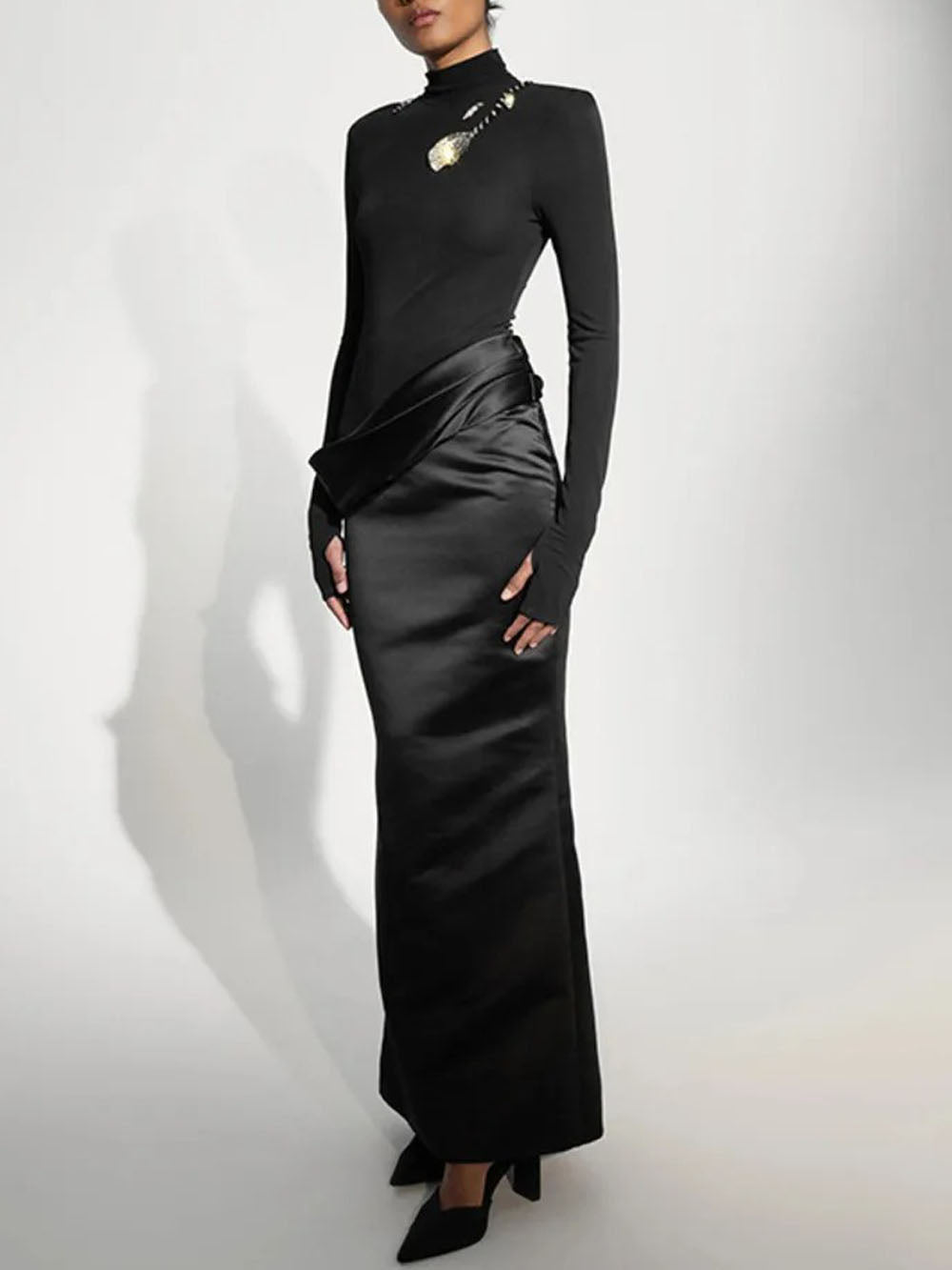 Camila Turtleneck Ruched Maxi Dress