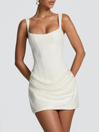 Camille Ruched Square-Neck Mini Dress