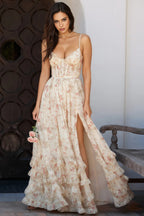 Kervt Yellow Strapless Floral Maxi Dress