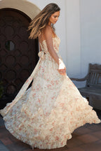 Kervt Yellow Strapless Floral Maxi Dress