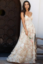 Kervt Yellow Strapless Floral Maxi Dress