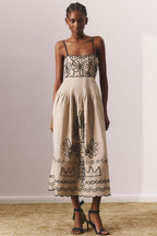 Yesenia Boutique Cotton Midi Dress with Abstract Embroidery Premium Wardrobe Essential