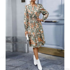 Casual A-line V-neck Floral Dress