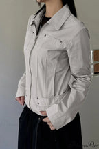 Casual Cargo Solid Lapel Zip Jacket