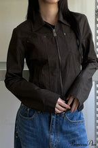 Casual Cargo Solid Lapel Zip Jacket