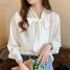 Casual Elegant Satin Chiffon Blue Blouse