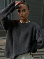 Casual Elegant Striped Cozy Oversize Autumnal Gray Fashionable Sweater