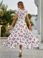 Casual Floral Lace Collar Irregular Waist Dress