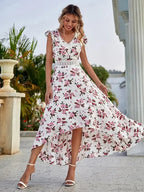 Casual Floral Lace Collar Irregular Waist Dress