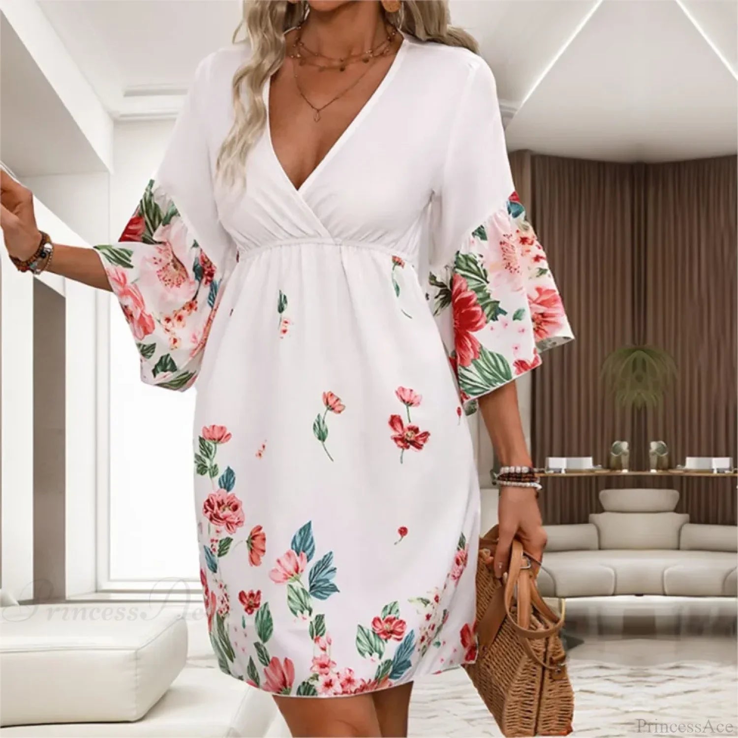 Casual Floral Printed Half Sleeve Floral Dress