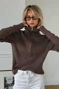 Casual Half-Zip Fitted Knit Long Sleeve Tee