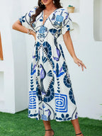 Casual High Waist V-neck Boho Floral Dress