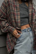 Casual Plaid Lapel Shirt Blouse