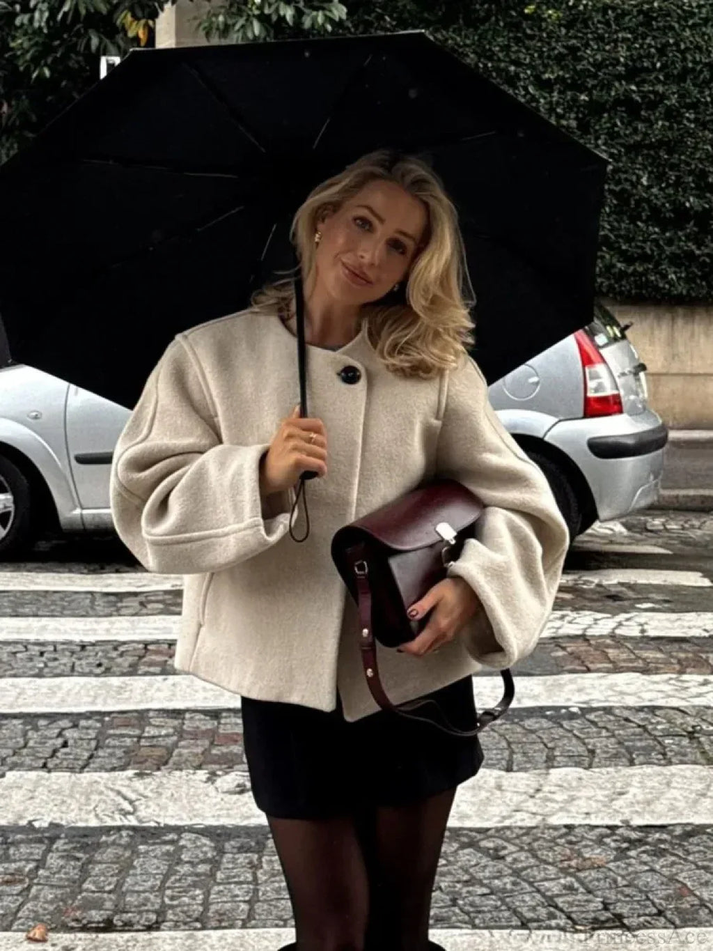 Casual Round Neck Loose Woolen Overcoat