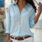 Casual Solid Color Long Sleeve Button Blouse
