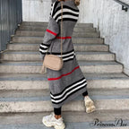 Casual Striped Color Matching Knitted Long Sweaters Cardigan