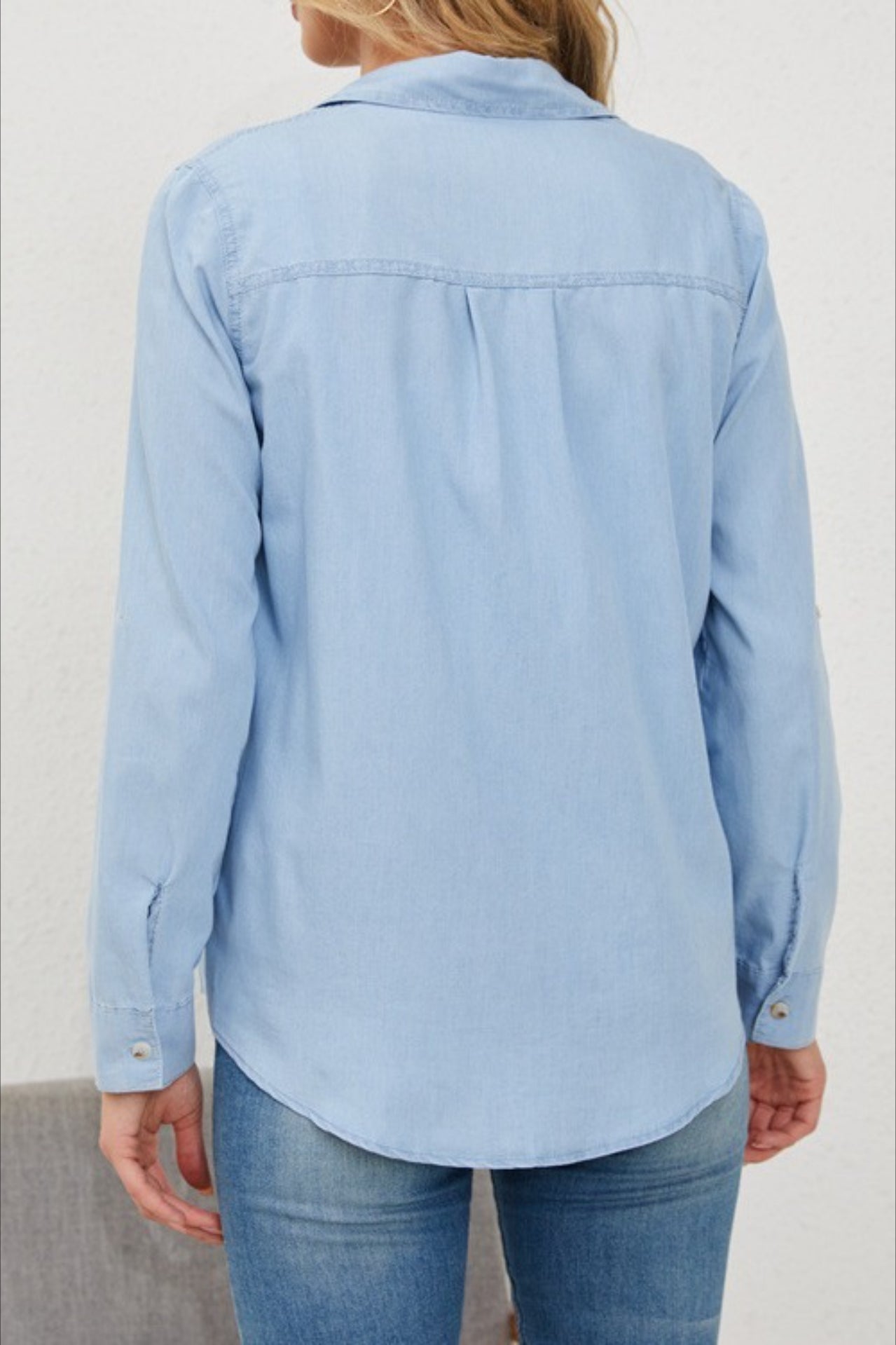 Long Sleeve Denim Lapel Blouse