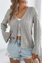 Solid Color Loose V-neck Long-sleeved Vacation Knit Cardigan