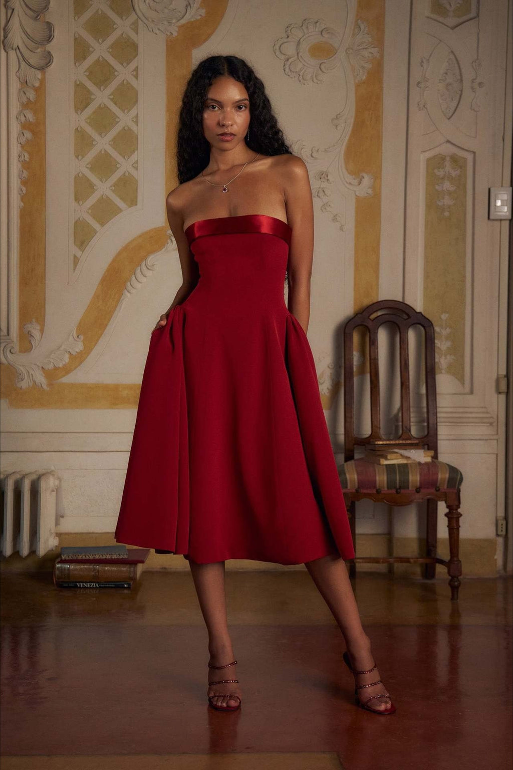 Patchwork Strapless Open Back Fitted Waist Elegant Party Dress