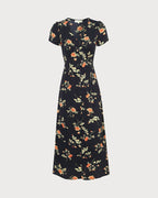 The Black V Neck Floral Short Sleeve Maxi Dress