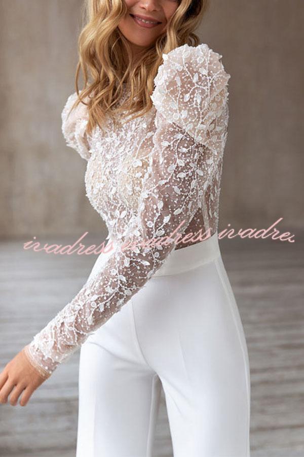 Round Neck Long Sleeve Open Back Jumpsuit