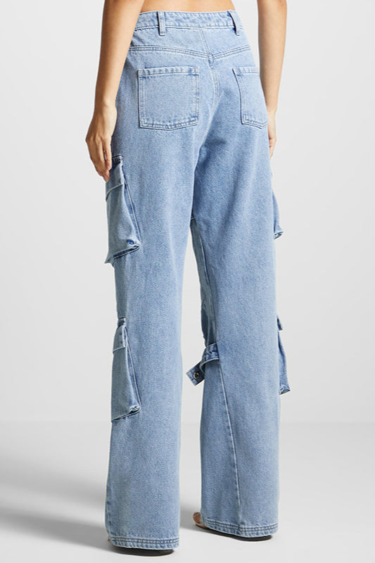 Vintage High Waist Pocket Detail Straight Leg Cargo Pant