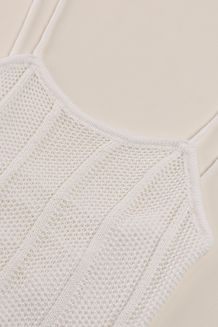 White Split Backless Tie Knit Cardigan Sweater Dress