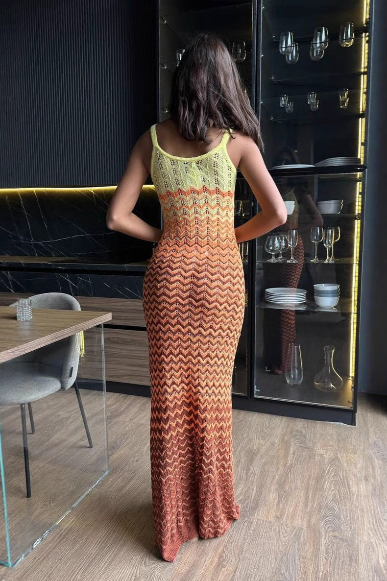 Spaghetti Strap Color Block Maxi Dress