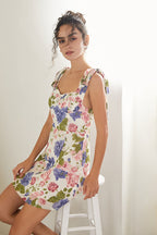 Floral Print Tie Shoulder Sweetheart Bustier A-Line Mini Dress