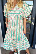 Daniela Elevated Multicolored Floral Striped V Neck Long Dress in Boho Style Designer Edit