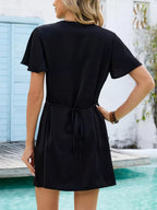 Notched Flutter Sleeve Mini Dress