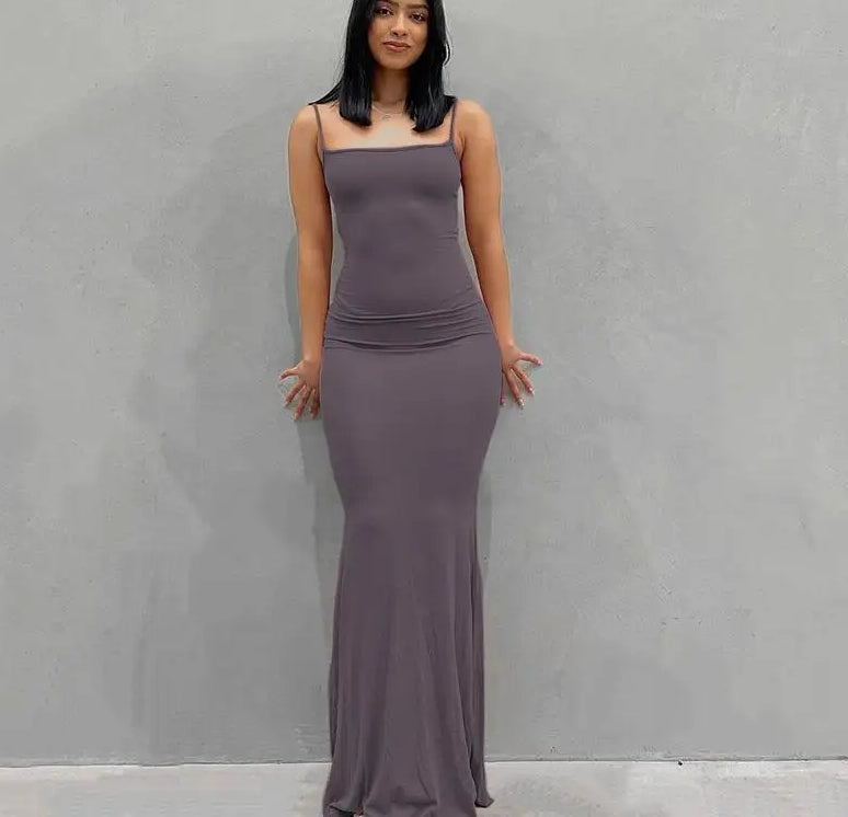 Knit Scoop Neck Spaghetti Strap Bodycon Maxi Slip Dress