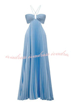 Caught Your Eye Satin Pleated Cross Straps Cutout Flowing Maxi Dress