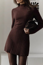 Mock Neck Ribbed Knit Long Sleeve Bodycon Mini Dress