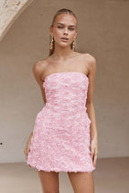 Strapless 3D Floral Bodycon Slim Floral Dress