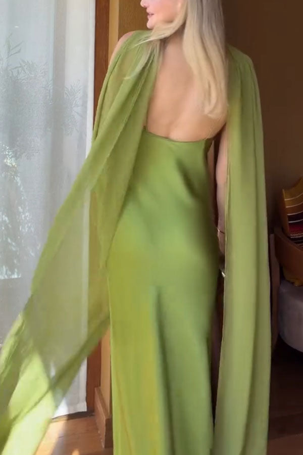 Elegant and Refined Satin Detachable Scarf-style Halter Maxi Dress