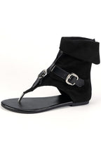 High-top Flat Denim Thong Sandals with Buckle Straps.