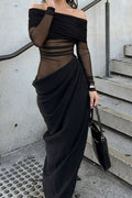 Off Shoulder Sheer Tulle Mesh Slim Fit Elegant Prom Dress