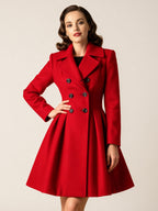 Retro Red 1950s Double-Breasted A-line Woolen Coat For Women 2026
