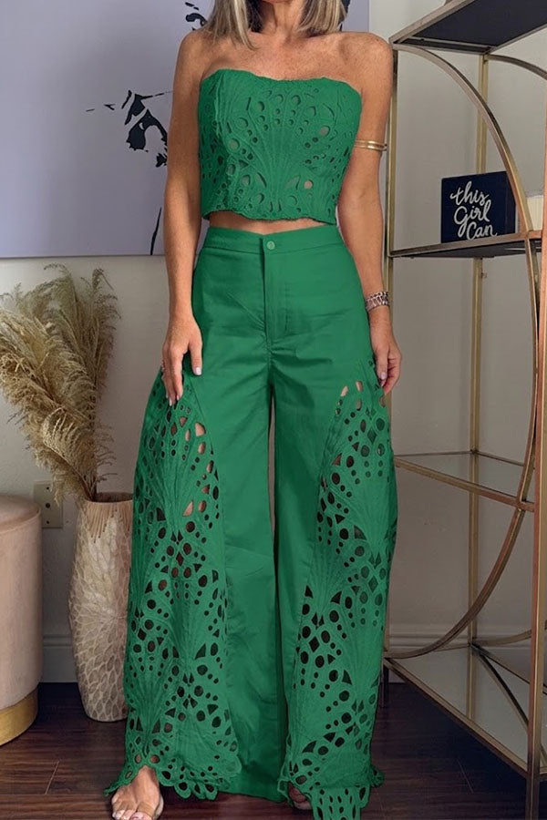 Sienna Embroidered Cut-Out Palazzo Pants Two-Piece Set