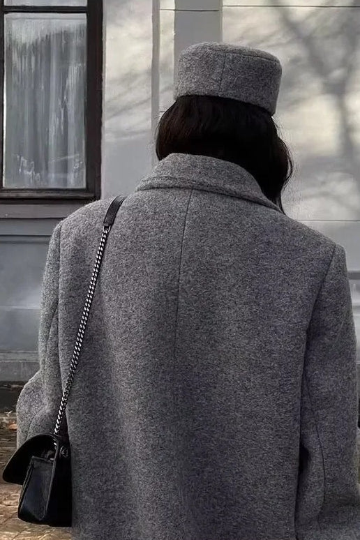 Button Detail Wool Blend Overcoat