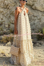 Sweet By The Sea Flower Decor Halter Maxi Dress