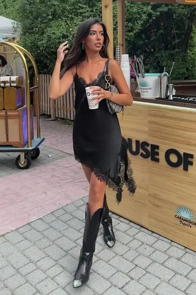 Asymmetric Lace Trim Fitted Bodycon Mini Dress
