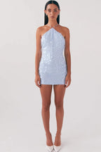 Sequin Paillette Halter Neck Backless Bodycon Mini Dress
