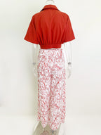 Pant Set Floral Short Sleeves V-Neck Wide Leg Casual 2 Pieces Set
