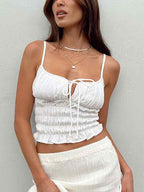 Solid Color Cutout Smocked Tie Up Cami Top