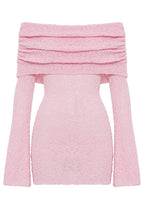 Off Shoulder Cowl Neck Long Sleeve Textured Knit Bodycon Mini Dress